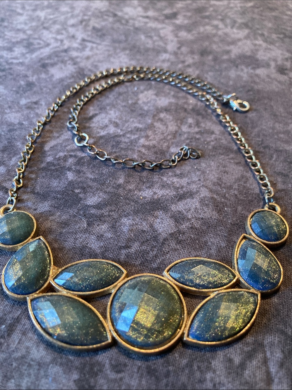 GoldTone Trimmed Navy Faceted Statement Necklace